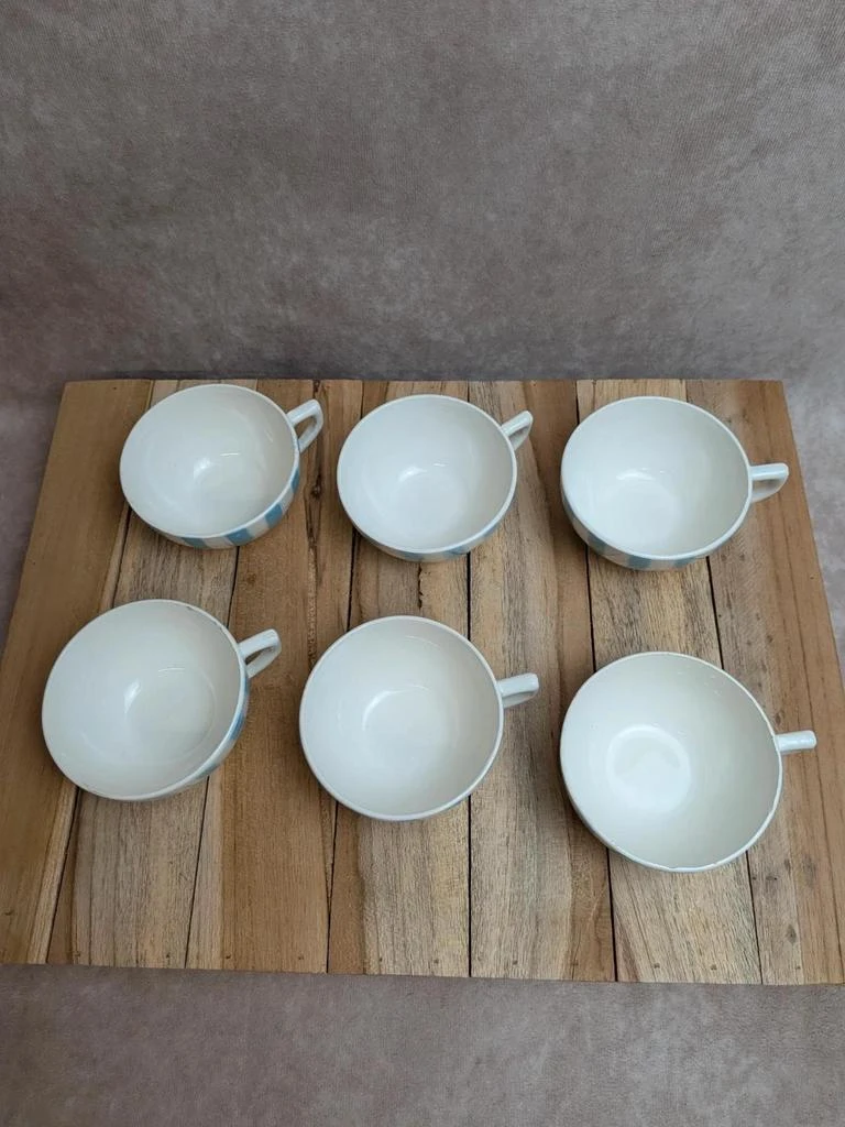 Lot de 6 xícaras Terre de Fer Digoin França listras azuis vintage – photo 3